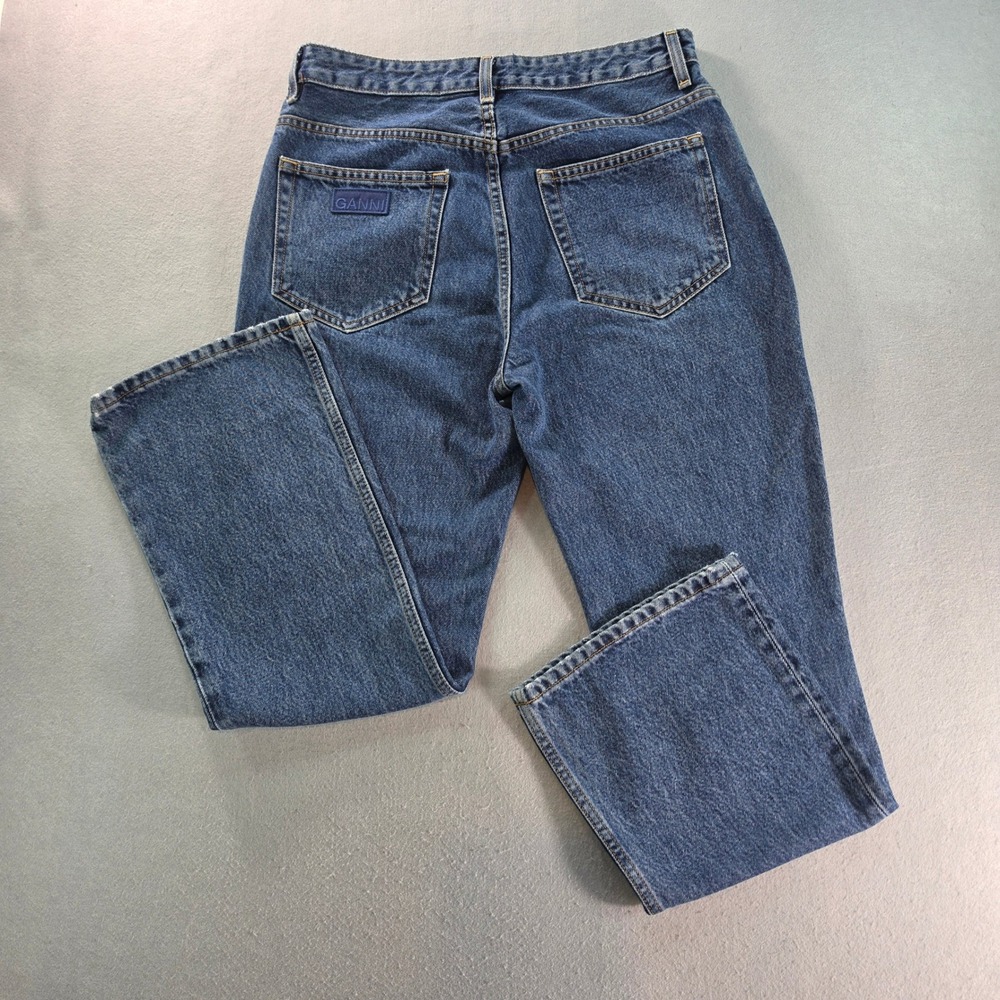 Ganni Betzy Cropped High Rise Flare Jeans Blue Organic Cotton Size 29W 32L